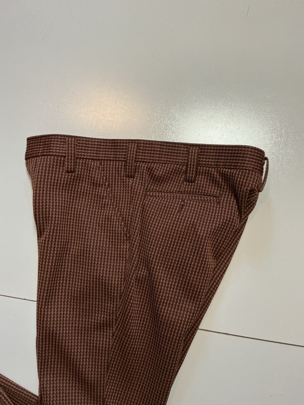Vintage 70s Houndstooth Polyester Knit Flare Disco Atomic Leisure Dress Pants - Picture 10 of 13